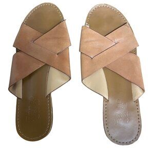 Franco Sarto Madelia Criss Cross Leather Flat Sandals Brown Sz 7.5